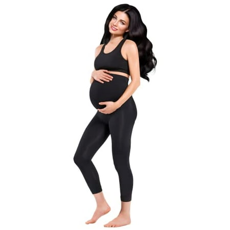 

Terramed Maternity Leggings Active Wear Over The Bump Pants Pregnancy Shaping Over The Belly Postpartum Breastfeeding (Small Capri Black)