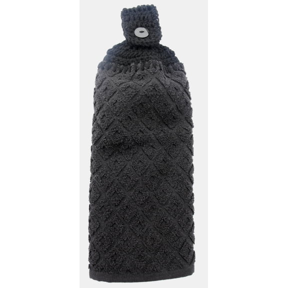 EVERYDAY BLACK TERRY CLOTH KITCHEN TOWEL - DOUBLE THICK/FULL HANDMADE CROCHET TOP HANGING KITCHEN TOWEL