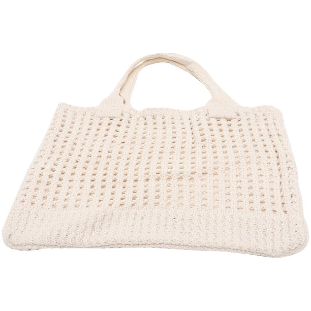 Crocheted Tote Bag Handbag Shoulder Bag for Women Beige Polyester Lightweight 1Set