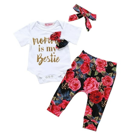 

baby girl clothes Kid Baby Boy Girl Letter Romper+Print Pants+Cap Outfits Set