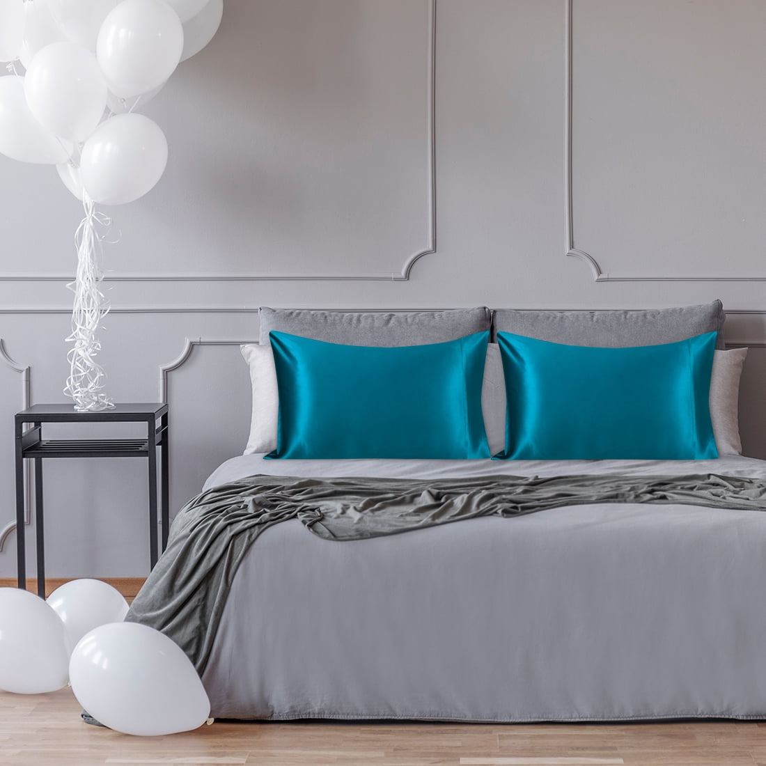 Unique Bargains 2-Pack 19 Momme 100% Silk Pillowcases Peacock Blue Queen
