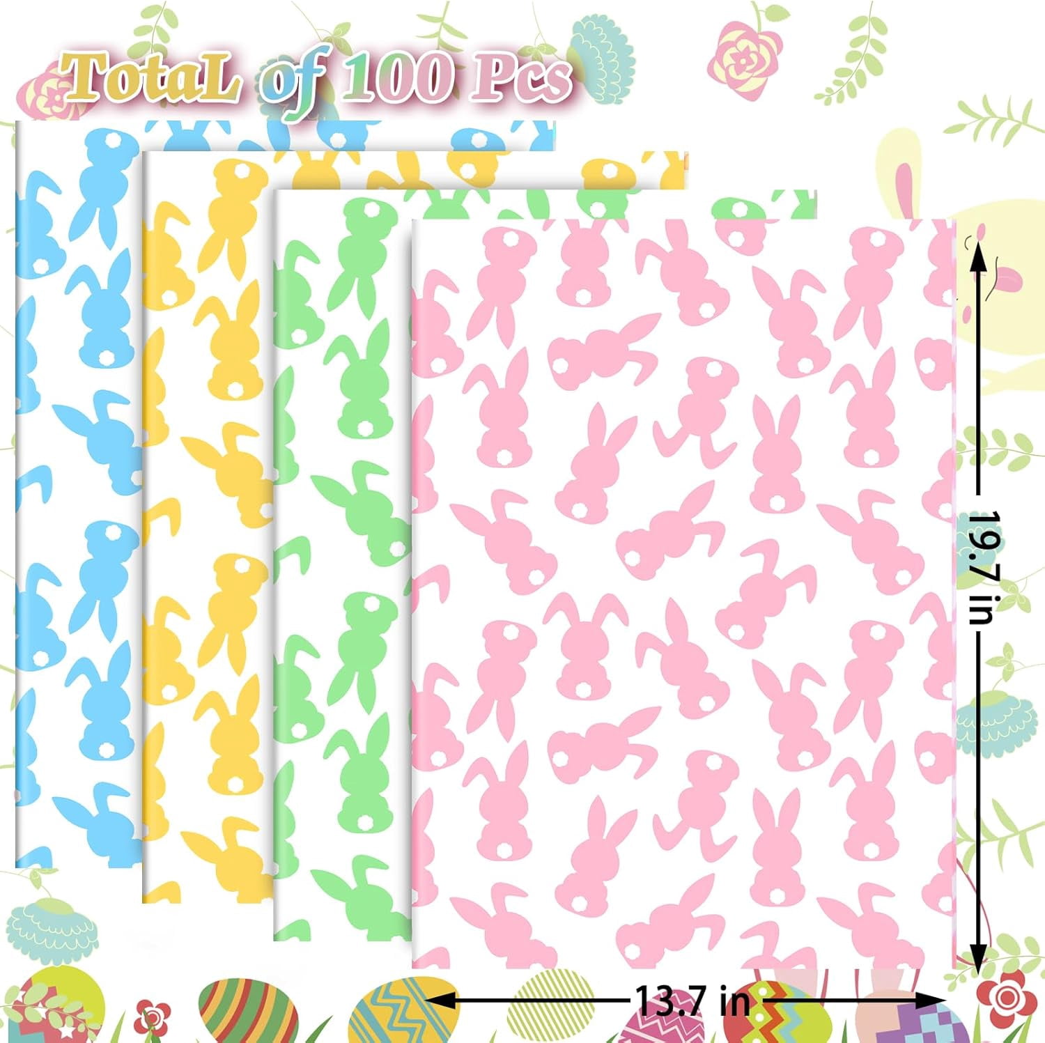 Pastel Bunny Pattern Tissue Paper, Colorful Rabbit Patterns Gift Wrapping Tissue Bunny Art Tissue Paper for Spring Easter Birthday Party Gift Bags