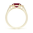 thumbnail image 2 of ANGARA Natural Horizontally Set Oval 1.25 ct Ruby Solitaire Ring with Trio Diamond Accents in 14K Yellow Gold for Women (Size-8x6mm) | July Birthstone Jewelry for Her | Natural Ruby Rings, 2 of 10
