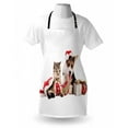 thumbnail image 3 of Christmas Apron Dog and Cat in Santa Hats with Surprise Boxes and Balls New Year Celebration, Unisex Kitchen Bib Apron with Adjustable Neck for Cooking Baking Gardening, Red White Brown, by Ambesonne, 3 of 3