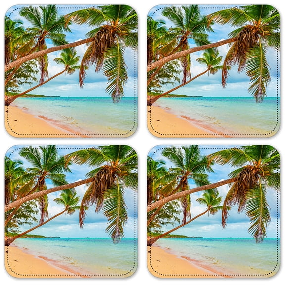 Vinyl Drink Coasters - Set of 4 - Beach Palm Trees Over the Water