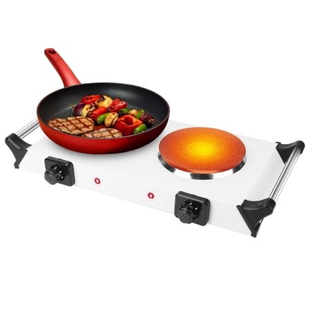 Countertop Electric Dual Burner 2000W Portable Heating Hot Plate Stove Kitchen Cooker Stove with Handles 5 Temperature Adjustments Silver