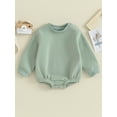 thumbnail image 3 of Infant Baby Fall Fleece Jumpsuit 3 6 9 12 18M Solid Color Round Neck Long Sleeve Sweatshirt Romper Toddler Clothes, 3 of 10