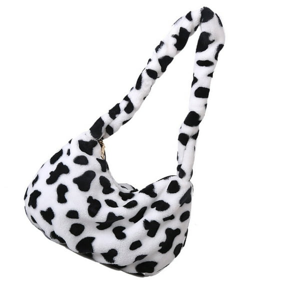 PAMINGONO 1Pcs Trendy Shoulder Bag Cow Print Handbag for Women with Fuzzy Material