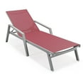 thumbnail image 4 of LeisureMod Marlin Modern Outdoor Chaise Lounge Arm Chair with Grey Powder Coated Aluminum Frame for Patio and Backyard Garden, Set of 2 (Burgundy), 4 of 12