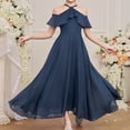thumbnail image 4 of ZHOGXU Kids Elegant Solid Color Dresses For Girls Flutter Sleeve Halter Neck Ruffled Formal Gown Birthday Party Outfit, 4 of 9