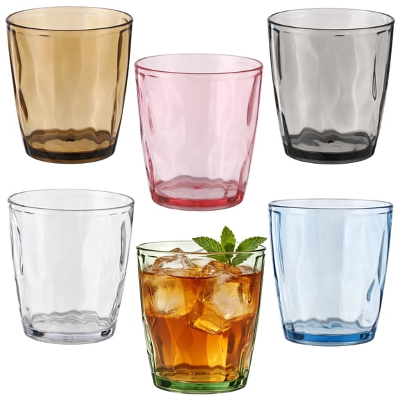 6‑Pack Acrylic Drinking Glasses – 11.2 oz Unbreakable Reusable Plastic Tumblers with Prism Cut Texture, 6 Colors for Water, Juice, Cocktails & Milk, Daily Home & Party Use