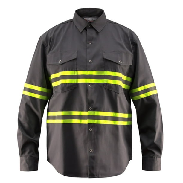 Premium High Visibility Hi Vis Reflective Safety Work Shirts Full Sleeve (2XLarge, Dark Grey