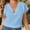 Blue, variant on Outfmvch Linen Shirts for Women Linen Tunic Tops for Women V Neck Tops Outfits Short Sleeve Gauze Tops Cotton Linen Embroidered Tops Loose Gauze Tunics Blue L