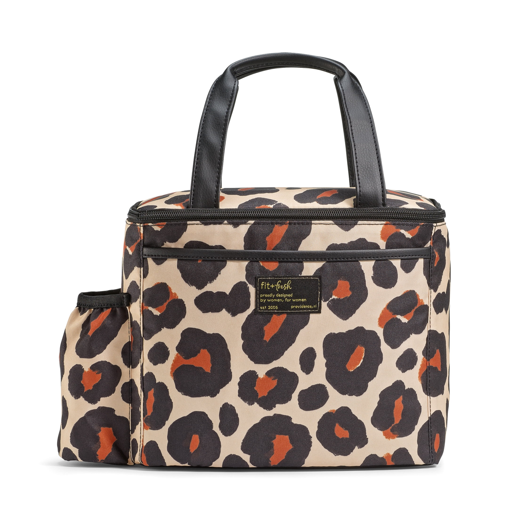 Fit + Fresh Mapelton Fashion Reusable Insulated Lunch Bag for Women with Zip Top, Cheetah