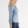 thumbnail image 2 of Womens S/M Blue Floral Brushed Jersey Tie Front Keyhole Long Sleeve Top by Howard's, 2 of 3