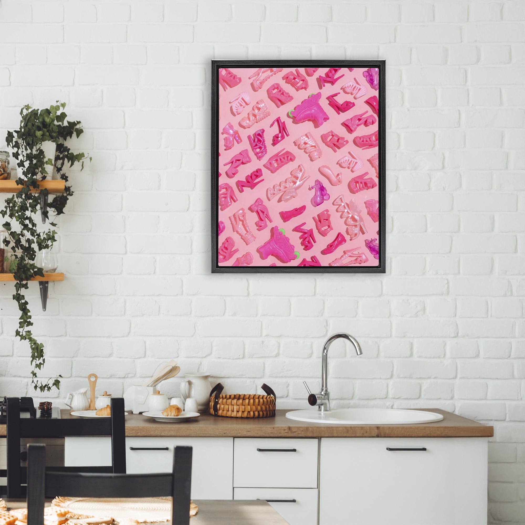 Stupell Industries Tiny Doll Shoes Pink Black Framed Floater Canvas Wall Art, design by LISH Creative