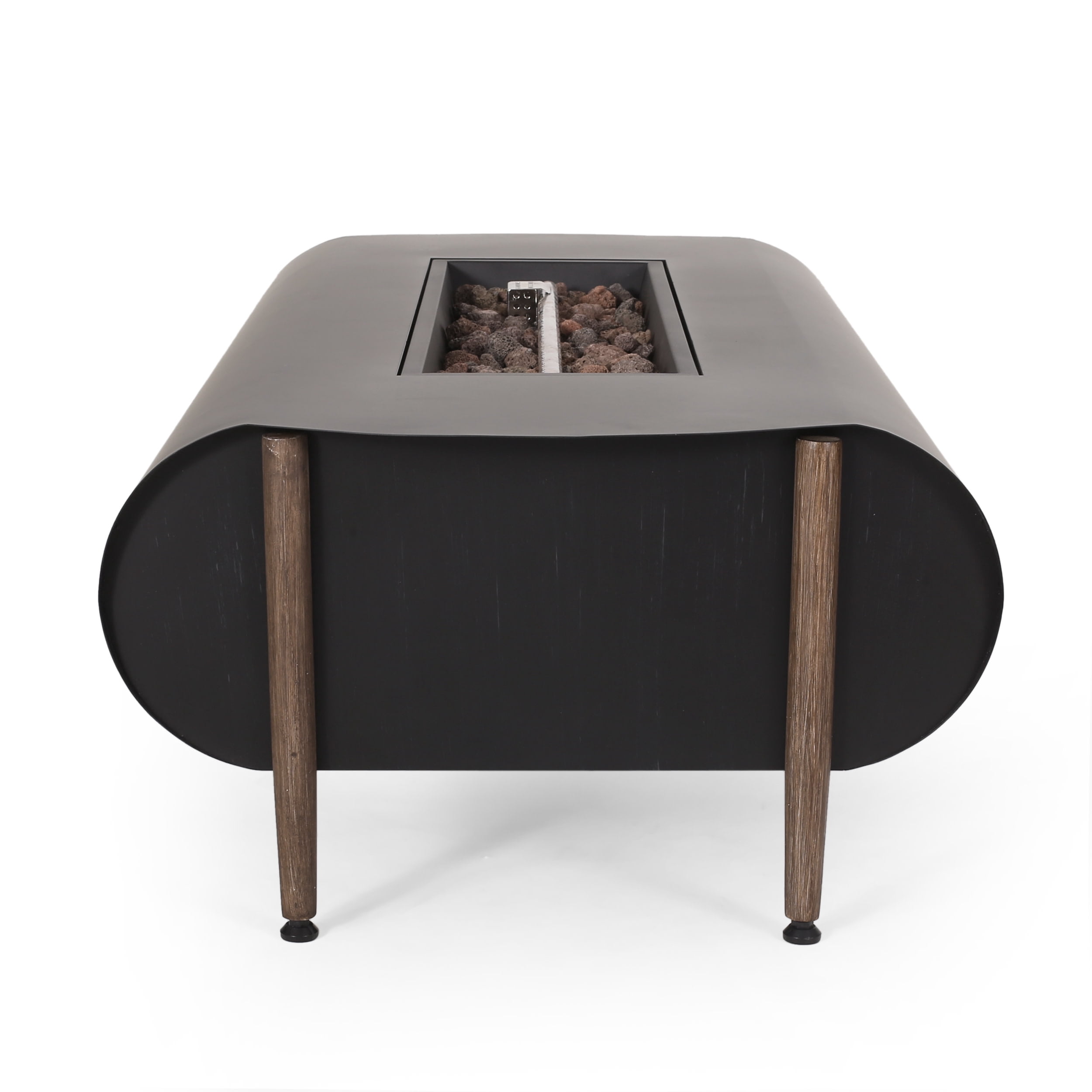 Jesse Resin Outdoor 50,000 BTU Rectangular Fire Pit (No Tank Holder), Dark Gray and Wood Pattern