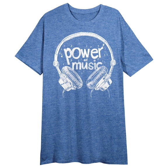 Power Of Music Crew Neck Short Sleeve Blue Heather Women's Night Shirt-Medium