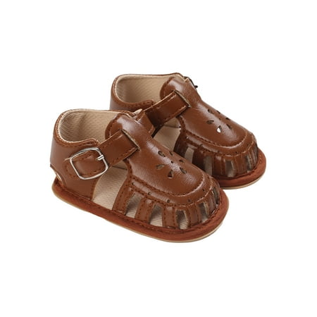 

Canrulo Toddler Baby Boy Girl Summer Sandals Hollow Buckle Stick-On Walking Shoes Soft Sole Anti-Slip Foot Wear Infant Shoes Brown 0-6 Months