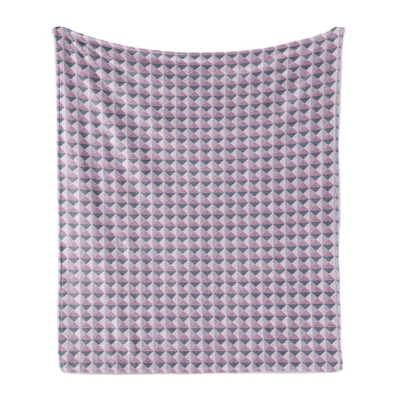 Geometric Soft Flannel Fleece Throw Blanket, Ornamental Grid Style Arrangement with Triangles Monotone Design, Cozy Plush for Indoor and Outdoor Use, 70" x 90", Purplegrey Pink Bluegrey, by Ambesonne