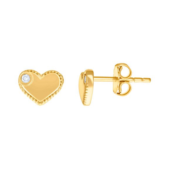 10k Yellow Gold Womens Cubic Zirconia Love Heart Stud Earrings 5.9x7.4mm Wide Stud Earring for Women