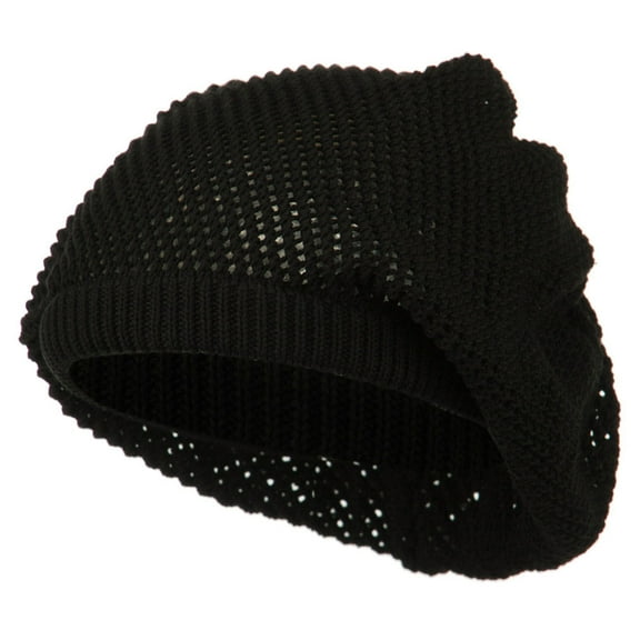 Big Size Mesh Deep Shell Beanie Hat - Black XL-3XL