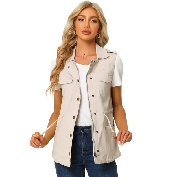 Chaleco Tipo Anorak Estilo Cargo Ligero Con Cordón Para Mujer Albaricoque gris S