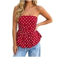thumbnail image 2 of Noric Women's Strapless Polka Dot Print Tank Tops V-Neck Shirred Waist Casual Summer Peplum Tops, 2 of 8