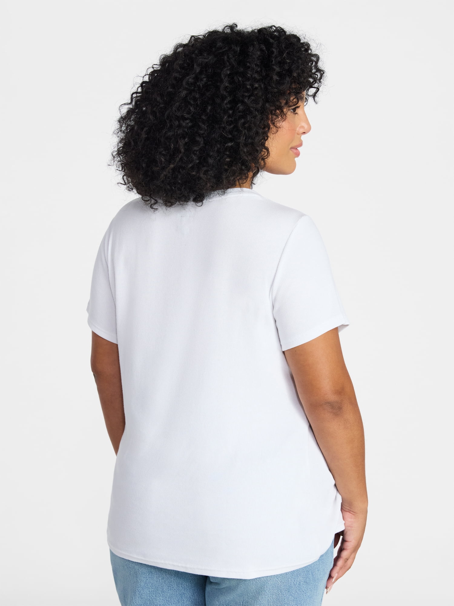 Terra & Sky Women's Plus Size Scoop Neck Rib Tee with Short Sleeves, Size 0X-5X