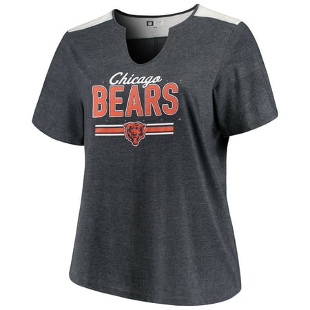 Bears Chicago Schedule - Women's Majestic Heathered Navy Chicago Bears Notch Neck Plus Size T-Shirt