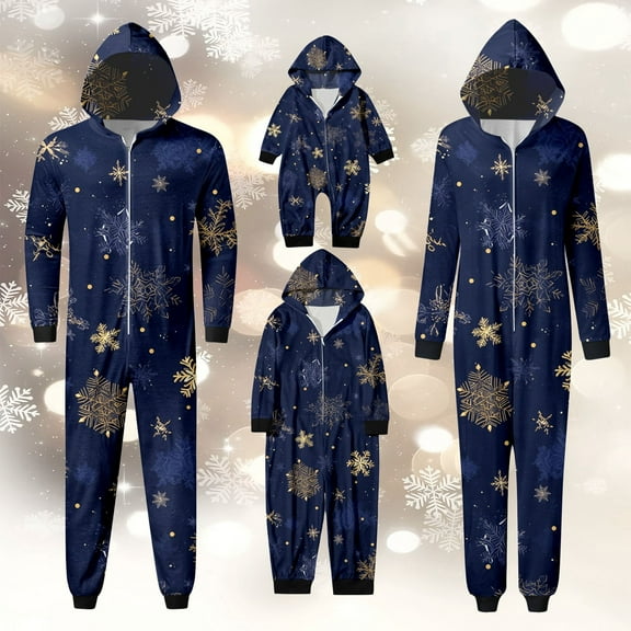 Wxolcjlv Family Matching Christmas Pajamas Set Cozy Homewear Snowflake Print Hooded Loungewear Jammies For Women Men Couples Adult Kids