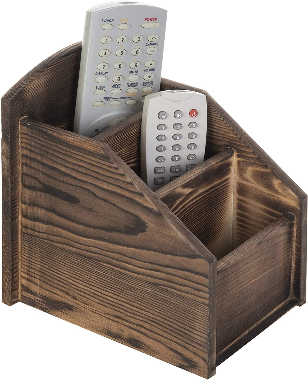 MyGift 5-Slot Rustic Torched Wood Remote Control Storage Caddy 