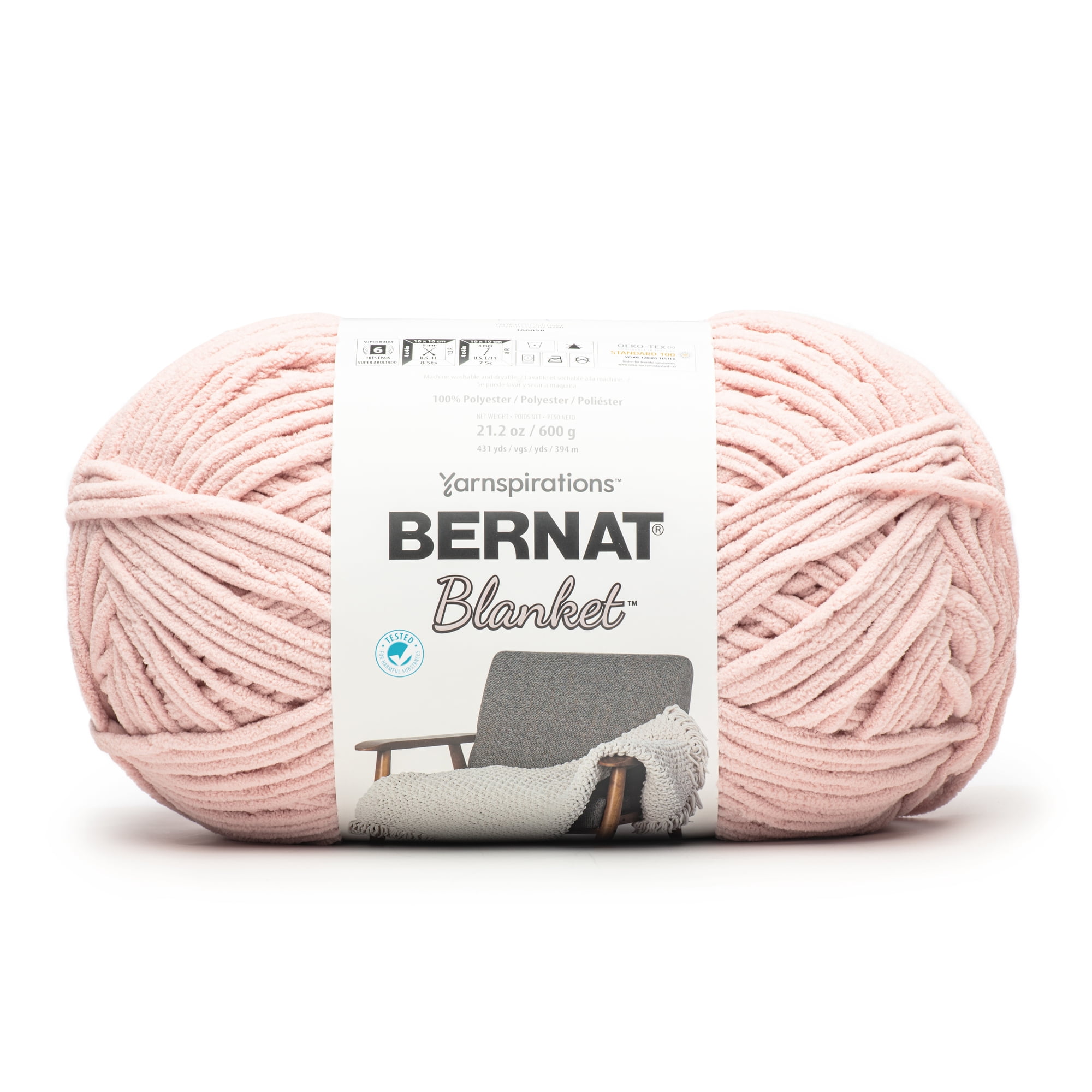 Bernat® Blanket™ #6 Super Bulky Polyester Yarn, Pink Dust 21.2oz/600g 431 Yards