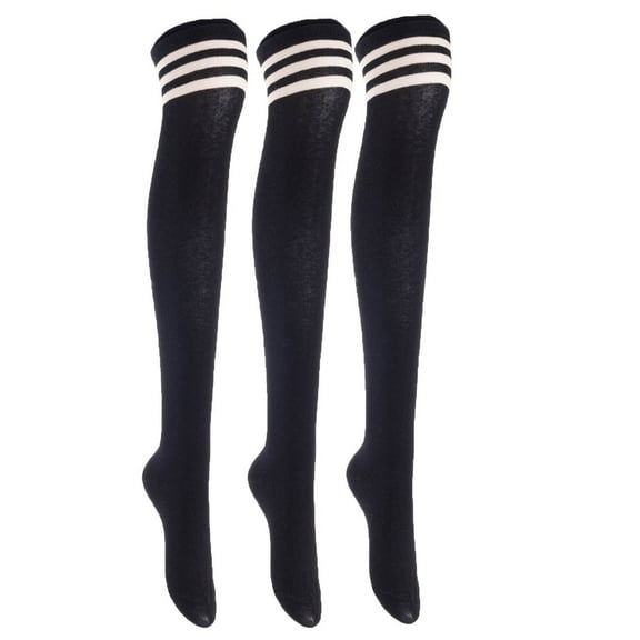 Lian LifeStyle Women's 3 Pairs Adorable Comfortable Soft Thigh High Over Knee High Cotton Socks Size 6-9 L1022(Black)