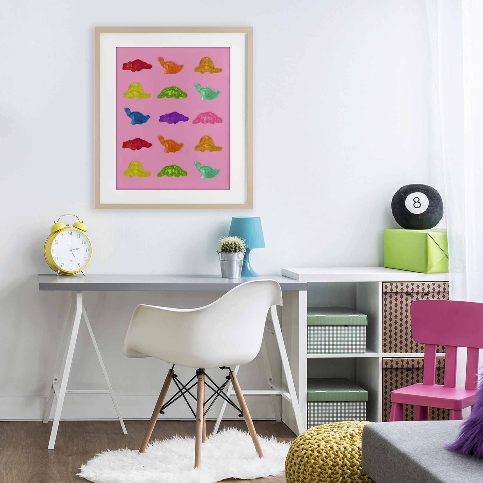 Stupell Industries Dinosaur Candies on Pink Birch Framed Print Under Glass, design by LISH Creative