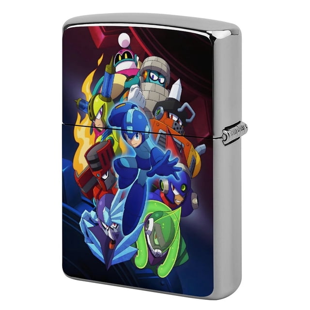 Mega Man-theme Copper Metal Lighter Shell, Premium Replacement Refillable Lighter Case with Durable Metal Construction, Compatible with Zippo and Most Standard Lighter Models