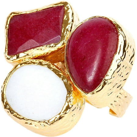 ELYA Gold-Plated Dyed Red Chalcedony and Mother of Pearl Cluster Ring