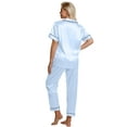 thumbnail image 5 of DAKIMOE Silk Satin Pajamas Set for Women Two-Piece Short Sleeve Shirt with Long Pajama Pant Set Soft Button Down Loungewear Nightwear Pjs Sleepwear for Women, 5 of 10