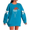thumbnail image 2 of Ladies' Christmas Printed Bow Round Neck Long Sleeved Loose Pullover Sweater Sweatshirt Top, Elegant Fall Winter Fashion with Soft Fabric for Holiday Parties,Sky Blue,L, 2 of 6