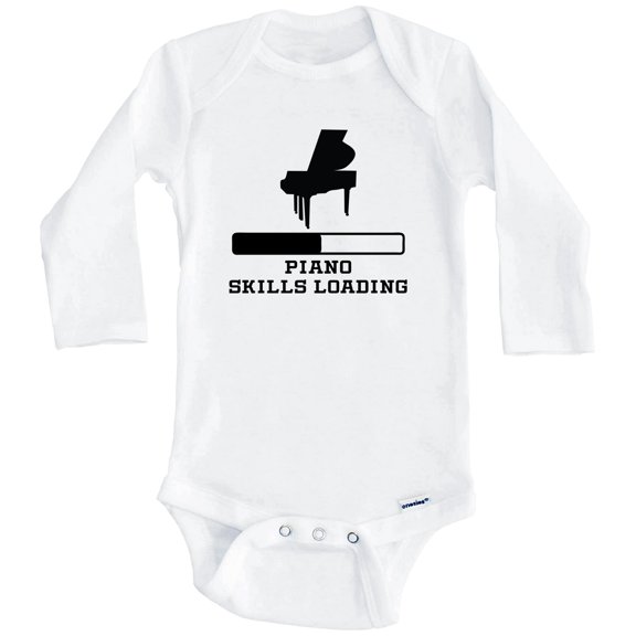 Piano Skills Loading Funny Musician Humor One Piece Baby Bodysuit (Long Sleeve), 0-3 Months White