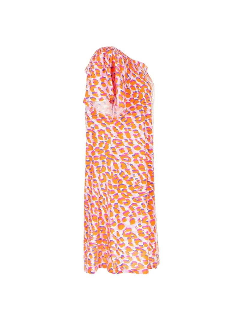 West Loop Coral Print Off The Shoulder Casual Dress, Large