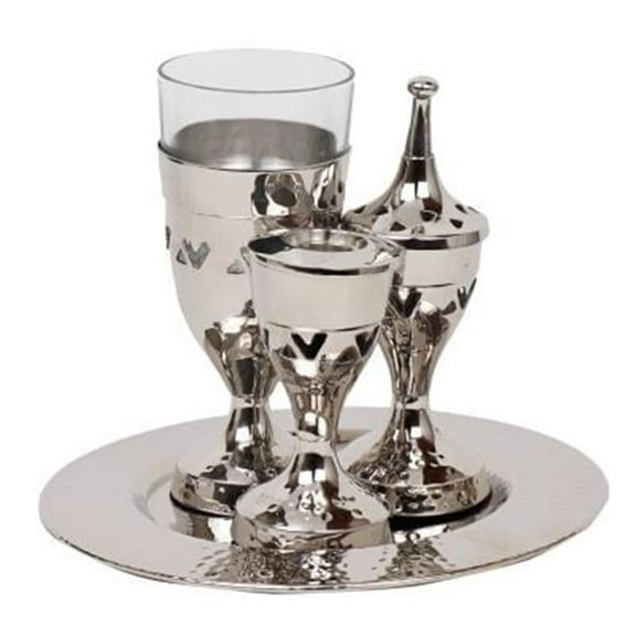 Nua 65197 Hammered Nickel Plated Havdalah Set - 4 Piece
