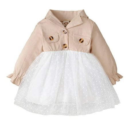 

9 Months Baby Girls Dress 12 Months Girls Long Sleeve Dress Infant Girls Tulle Dress Apricot