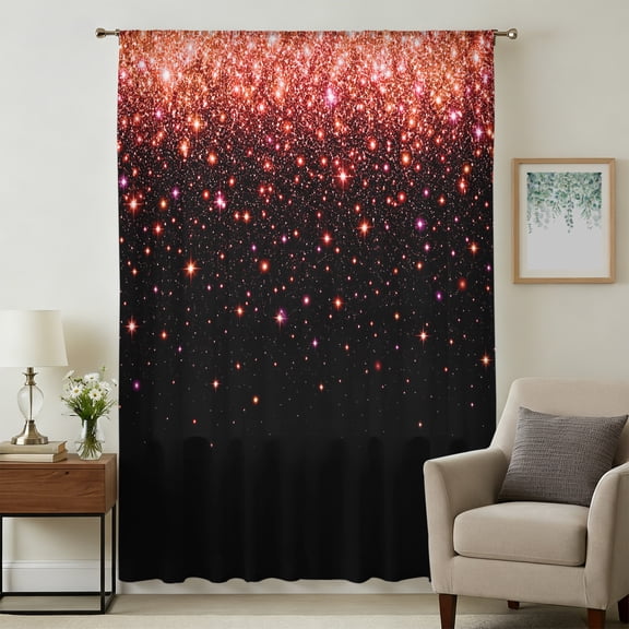 Orange Red Sparkles Sheer Curtains 45 Inches Long, Black Gradient Glitter Modern Simple Light Filering Curtains, Breathable Simi Curtain Privacy Drapes for Kitchen Bathroom Window Treatment