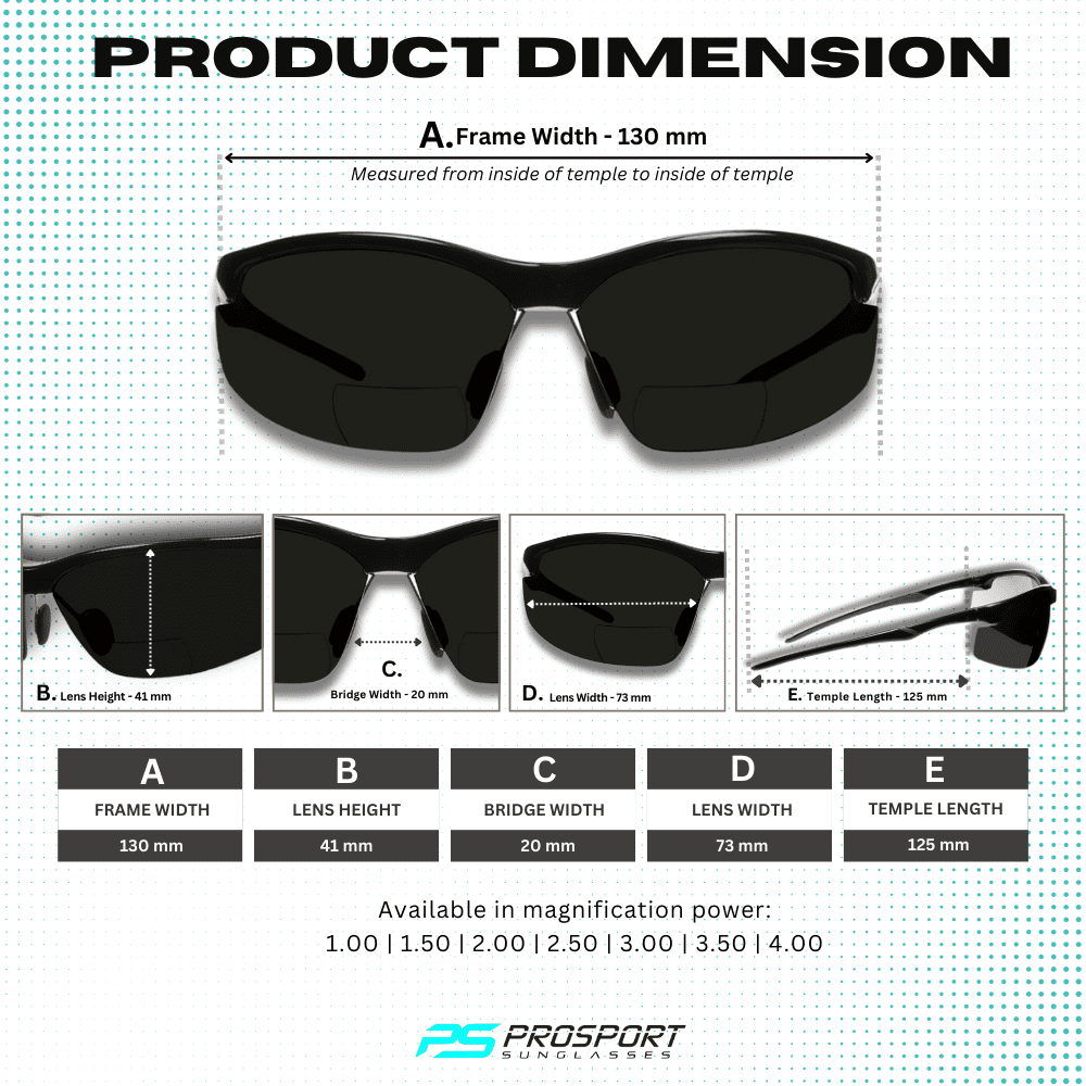 proSPORT BIFOCAL Safety Protective Sunglass Reader Z87 Men Women Wrap Semi-Rimless