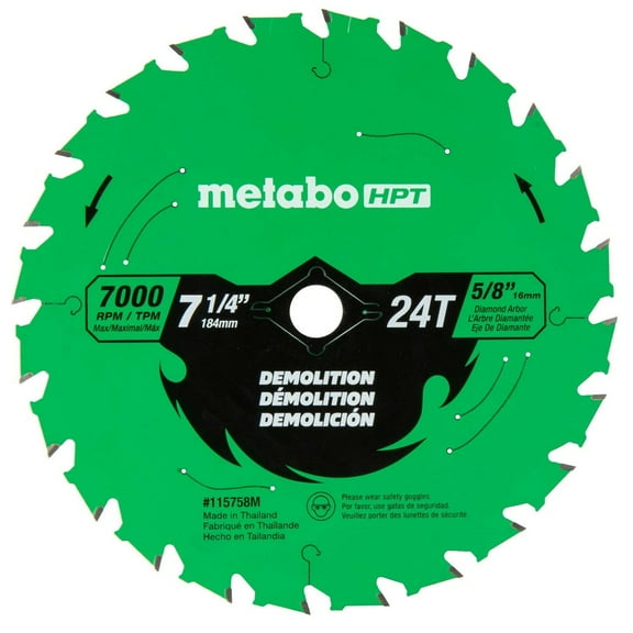Metabo HPT 115758M 7-1/4 in. 24-Tooth Industrial PTFE Circular Saw Demo Blade