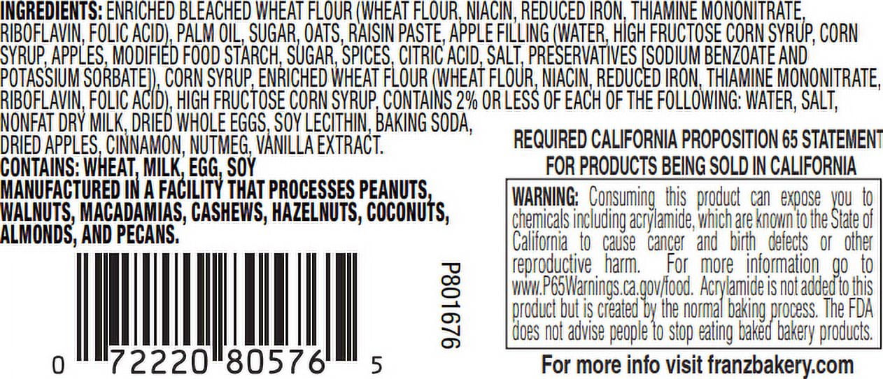 Franz Apple Filled Oatmeal Cookies, 10.5 oz, 12 Count