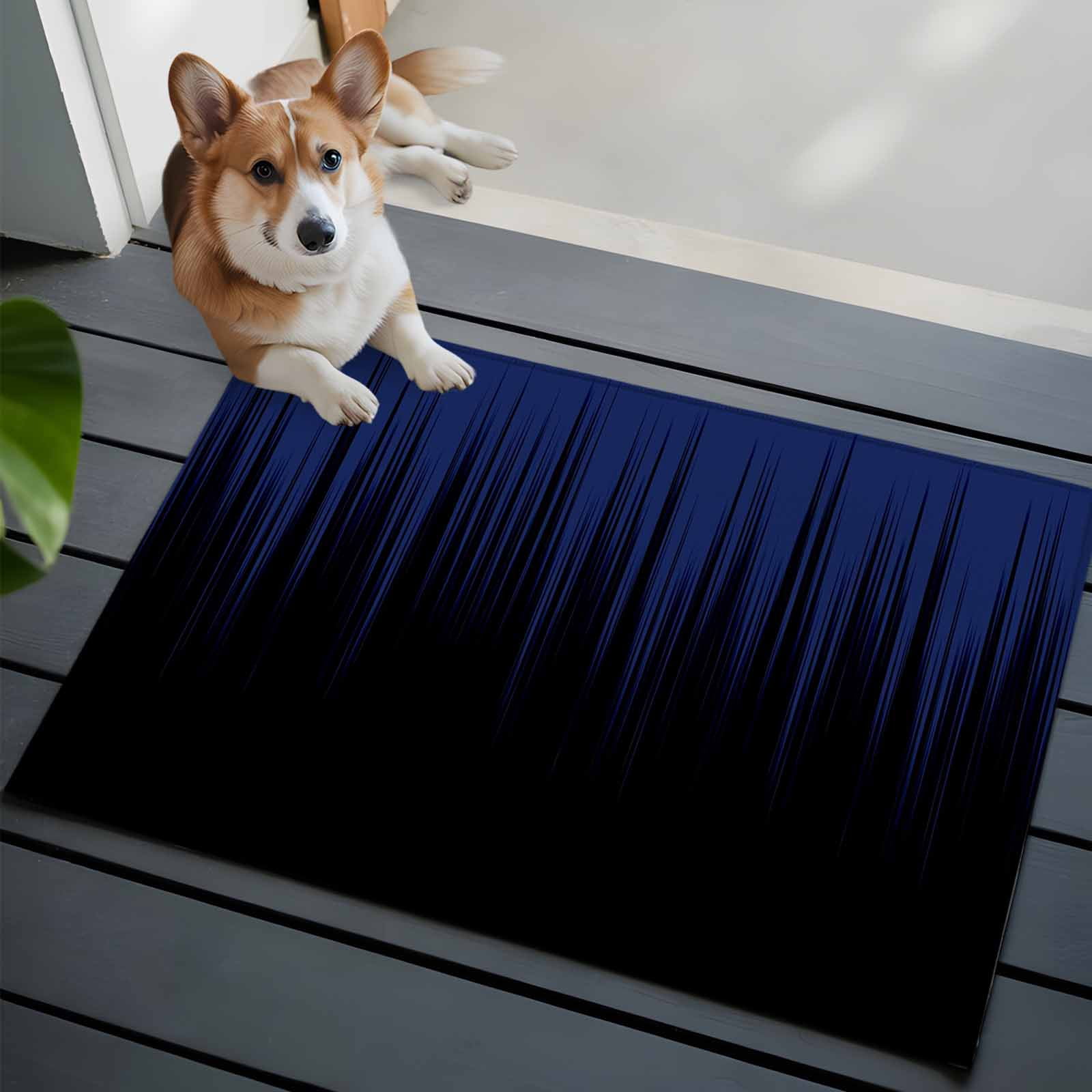Rectangle Area Rugs 2 x 3 Ft, Navy Blue Black Ombre Non-Slip Residential Carpet, Modern Abstract Striped Gradient Indoor Crawling Mats Runner Rugs for Living Room/Dining Room/Bedroom
