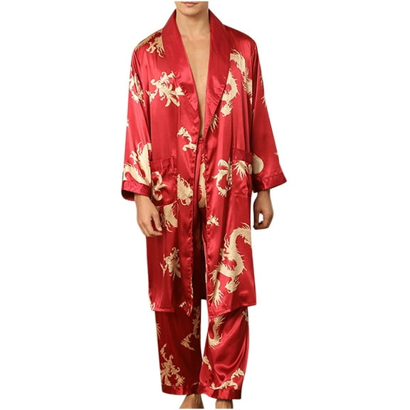 Herrnalise Pajama Sets for Men Print Casual Long Sleeve Pajama Trousers With Pockets Pajama Set Red