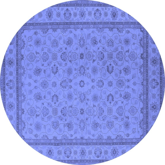 Ahgly Company Machine Washable Indoor Round Oriental Blue Traditional Area Rugs, 6' Round
